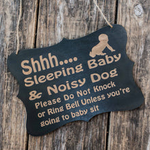 Load image into Gallery viewer, Shhh Sleeping Baby Door Sign 9x6.5in Painted Wood