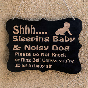 Shhh Sleeping Baby Door Sign 9x6.5in Painted Wood