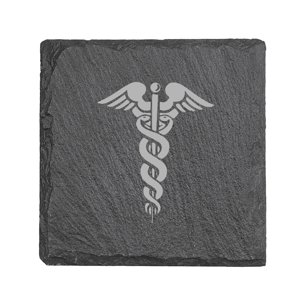 Coaster - Slate - Pharmaceutical Caduceus Hermes - SET OF 2