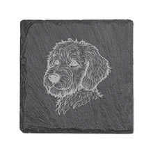 Load image into Gallery viewer, 15oz Stemless Wine Glass Set - Golden Doodle + Slate Coaster