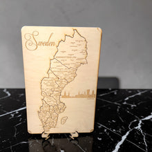 Load image into Gallery viewer, Sweden Puzzle Map - Art Kit - Raw Wood 12x18 Inches - 22 Pieces - With Stand