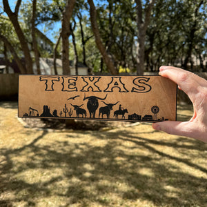 Texas Plaque with Landscape BLACK Sign 3x11