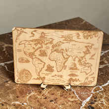 Load image into Gallery viewer, Vintage World Map - Art - Raw Wood 18x12 Inches - With Stand