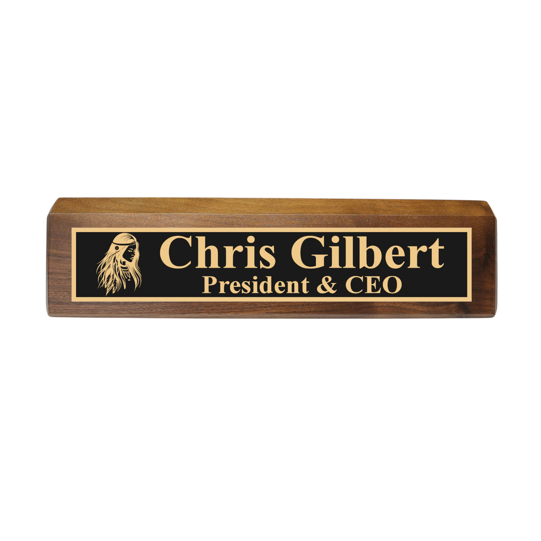 Desk Wedge Name Plate - PERSONALIZED - Native American Indian - 11 Inches