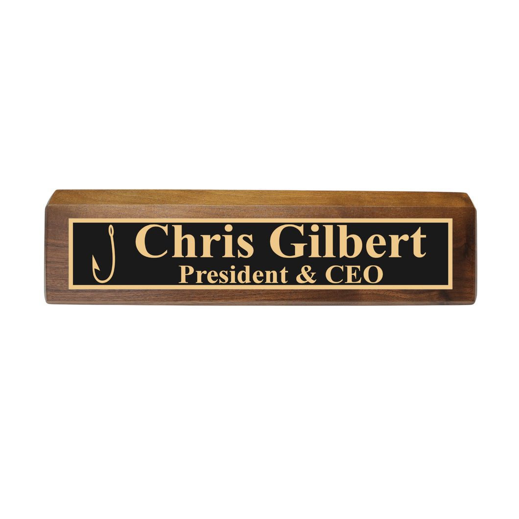 Desk Wedge Name Plate - PERSONALIZED - Fish Hook - 11 Inches