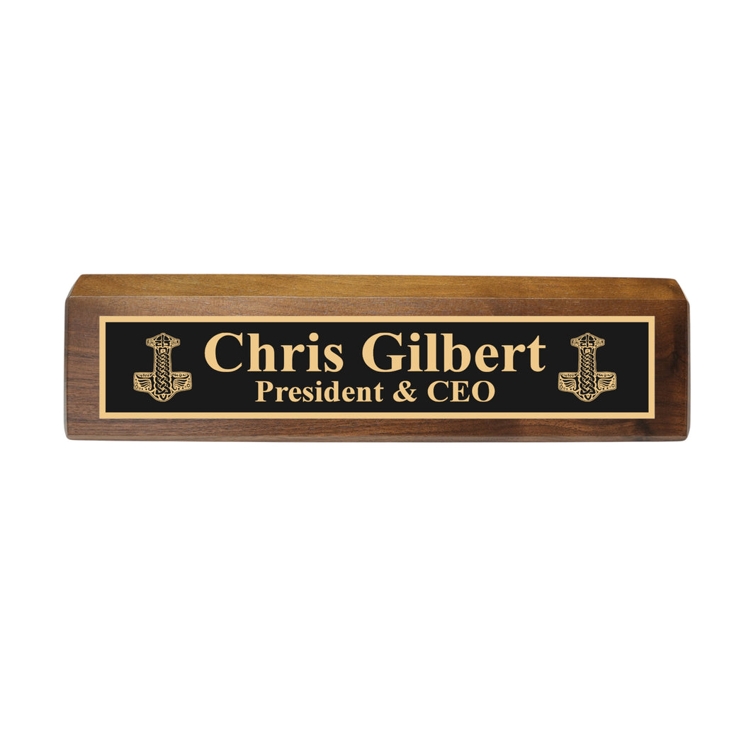 Desk Wedge Name Plate - PERSONALIZED - Mjolnir - 11 Inches
