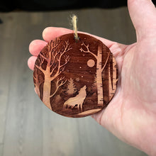 Load image into Gallery viewer, Winter Wolf - Raw Cedar Ornament 3x3in