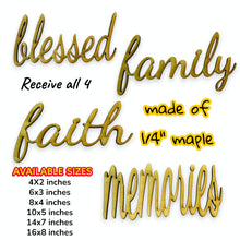 Load image into Gallery viewer, Signs - blessed family faith memories - All 4 - Raw Wood