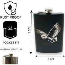 Load image into Gallery viewer, 8oz Black - Flying Barn Owl - Black Flask