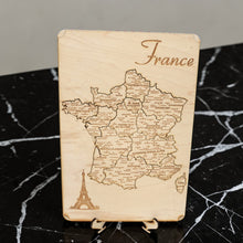Load image into Gallery viewer, France Puzzle Map - Art Kit - Raw Wood 12x18 Inches - 14 Pieces - With Stand