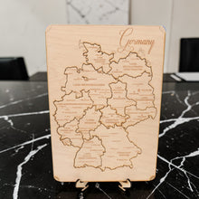 Load image into Gallery viewer, Germany Puzzle Map - Art Kit - Raw Wood 12x18 Inches - 16 Pieces - With Stand