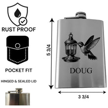 Load image into Gallery viewer, 8oz Flask - Hummingbird - PERSONALIZED - Stainless Steel