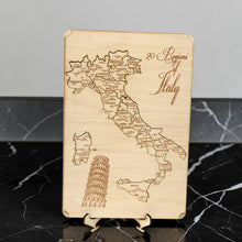 Load image into Gallery viewer, Italy Map - Puzzle Map - Art Kit - Raw Wood 18x12 Inches - 21 pieces - With Stand