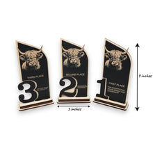 Load image into Gallery viewer, Trophy Award - CUSTOM - Highland Cow - 1st 2nd 3rd Place - 9x5 Inches