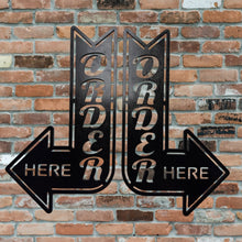 Load image into Gallery viewer, Sign - BLACK - Order Here and Pick up Here Left and Right Arrows signs - CUTOUT LETTERS