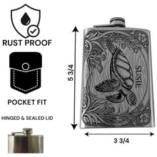 Load image into Gallery viewer, 8oz Flask - Sea Turtle - PERSONALIZED - Stainless Steel
