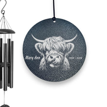 Load image into Gallery viewer, Wind Chime - PERSONALIZED - Highland Cow - Black powder coated