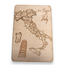 Load image into Gallery viewer, Italy Map - Puzzle Map - Art Kit - Raw Wood 18x12 Inches - 21 pieces - With Stand