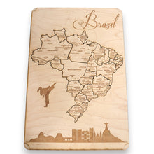 Load image into Gallery viewer, Brazil Puzzle Map - Art Kit - Raw Wood 12x18 Inches - 28 Pieces - With Stand