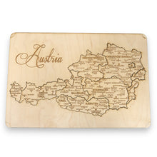Load image into Gallery viewer, Austria Puzzle Map - Art Kit - Raw Wood 12x18 Inches - 11 Pieces - With Stand