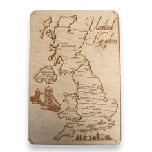 Load image into Gallery viewer, United Kingdom Puzzle Map - Art Kit - Raw Wood 12x18 Inches - 12 Pieces - With Stand