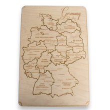 Load image into Gallery viewer, Germany Puzzle Map - Art Kit - Raw Wood 12x18 Inches - 16 Pieces - With Stand