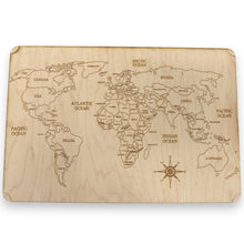 Load image into Gallery viewer, World Map - Art - Raw Wood 18x12 Inches - With Stand