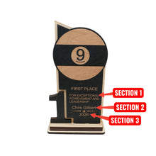 Load image into Gallery viewer, Trophy Award - PERSONALIZED - 9 Ball - 1st 2nd 3rd Place - 9x5 Inches
