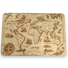Load image into Gallery viewer, Vintage World Map - Art - Raw Wood 18x12 Inches - With Stand