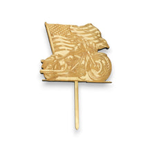 Load image into Gallery viewer, Cake Topper - Motorcycle with flag - Raw Wood