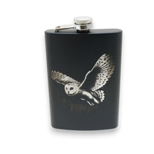 Load image into Gallery viewer, 8oz Black - Flying Barn Owl - Black Flask