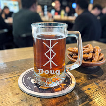 Load image into Gallery viewer, 25oz Beer mug with handle - PERSONALIZED - Viking Protection Rune