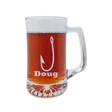 Load image into Gallery viewer, 25oz Beer mug with handle - PERSONALIZED - Fish Hook