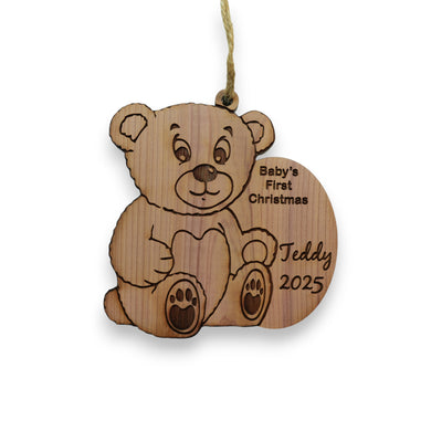 PERSONALIZED Babies First Christmas Teddy Bear - Cedar Ornament