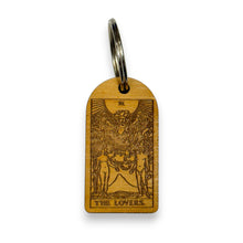 Load image into Gallery viewer, Keychain - Cedar Picket - The Lovers Tarot Card - 2.8x1.5 Inches