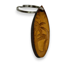 Load image into Gallery viewer, Keychain - Cedar Picket - Palm Tree Surfboard - 3x1 Inches