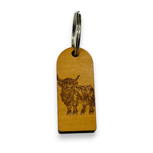 Load image into Gallery viewer, Keychain - Cedar Picket - Highland Cow - 2.75x1.2 Inches