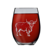Load image into Gallery viewer, 15oz Stemless Wine Glass - Highland Cow