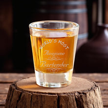 Load image into Gallery viewer, 2oz Worlds most awesome bartender Shot Glass