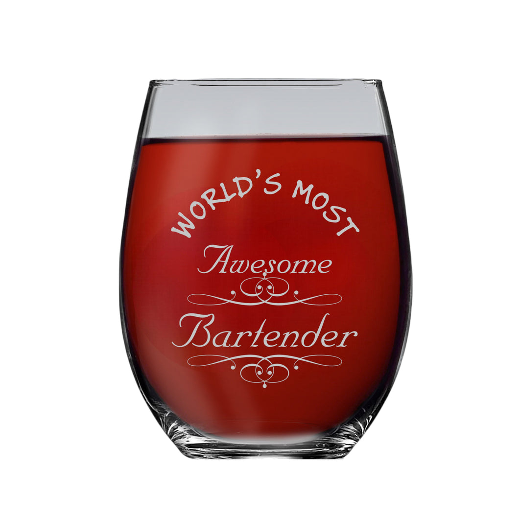 15oz Stemless Wine Glass - Worlds most awesome bartender