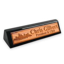 Load image into Gallery viewer, Desk Wedge Name Plate - PERSONALIZED - Charlotte NC Skyline - 11 Inches