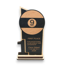 Load image into Gallery viewer, Trophy Award - PERSONALIZED - 9 Ball - 1st 2nd 3rd Place - 9x5 Inches