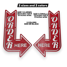 Load image into Gallery viewer, Sign - RED - Order Here and Pick up Here Left and Right Arrows signs - CUTOUT LETTERS
