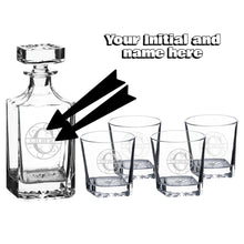 Load image into Gallery viewer, 750ml Decanter Set - PERSONALIZED - Split letter monogram - with four 11oz glasses