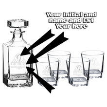 Load image into Gallery viewer, 750ml Decanter Set - PERSONALIZED - Monogram with Est Date - with 4 11oz glasses