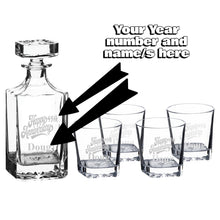 Load image into Gallery viewer, 750ml Decanter Set - PERSONALIZED - Happy Anniversary with Name/s and Year - with 4 11oz glasses