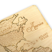 Load image into Gallery viewer, America North South and Central Puzzle Map - Art Kit - Raw Wood 12x18 Inches - 7 Pieces - With Stand