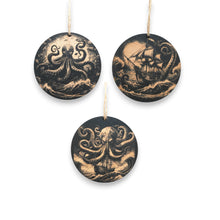 Load image into Gallery viewer, Ornament - Black - Kraken - Set of 3