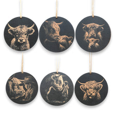 Load image into Gallery viewer, Ornament - Black - Highland Cow - Set of 6