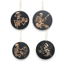 Load image into Gallery viewer, Ornament - Black - Musical Skeletons - Set of 4